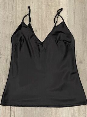 Zara Black Satin Cami Top Adjustable Straps V-Neck Silky Tank Size M